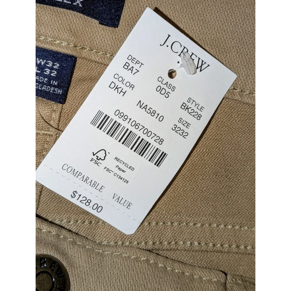 J Crew‎ Flex Slim Garment Dyed Chino Pants Khaki Tan W32 L32 NWT $128
